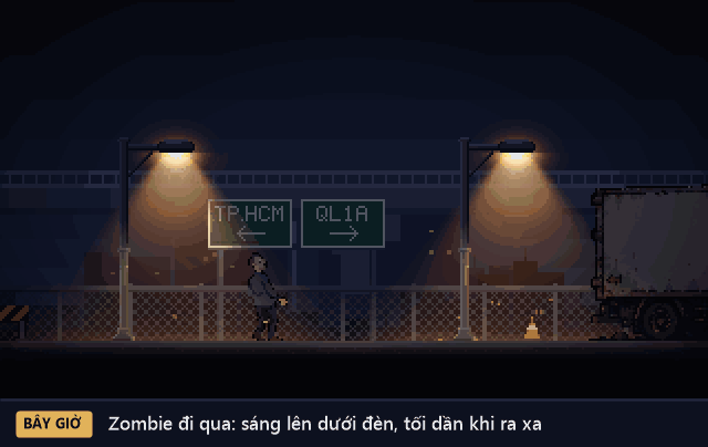Zombie đi ngang dưới hai cột đèn